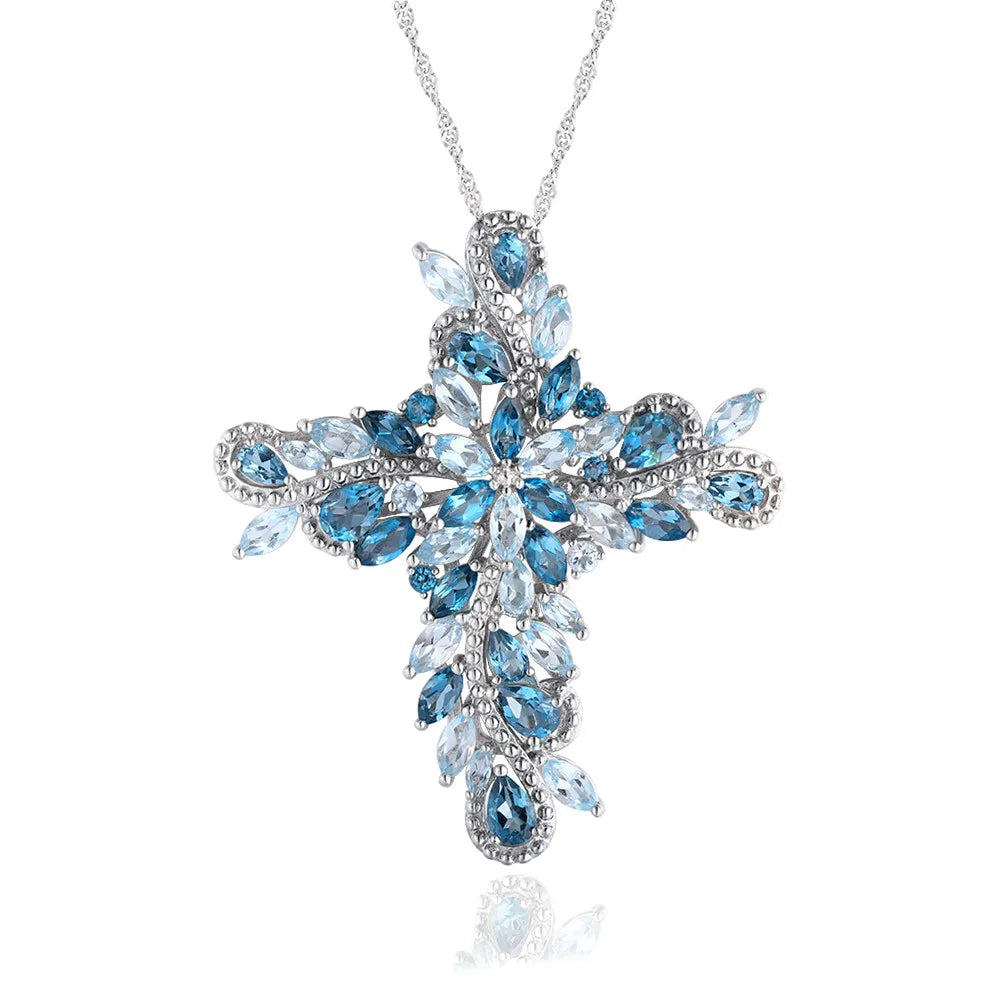 Marquise-cut Natural Blue Topaz and Amethyst Icy Necklace
