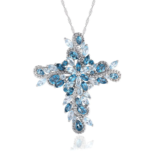 Marquise-cut Natural Blue Topaz and Amethyst Icy Necklace