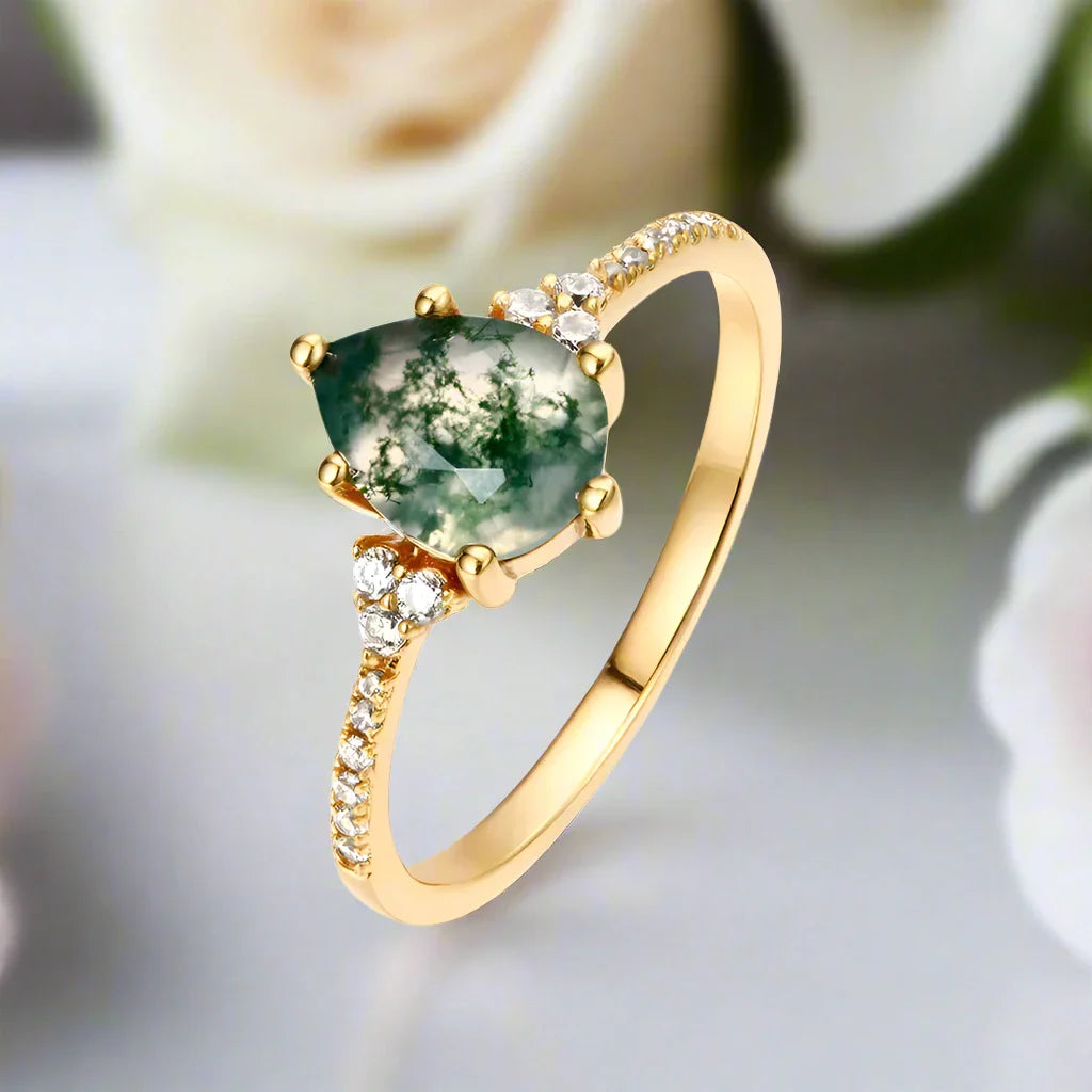 Moss Agate Engagement Ring