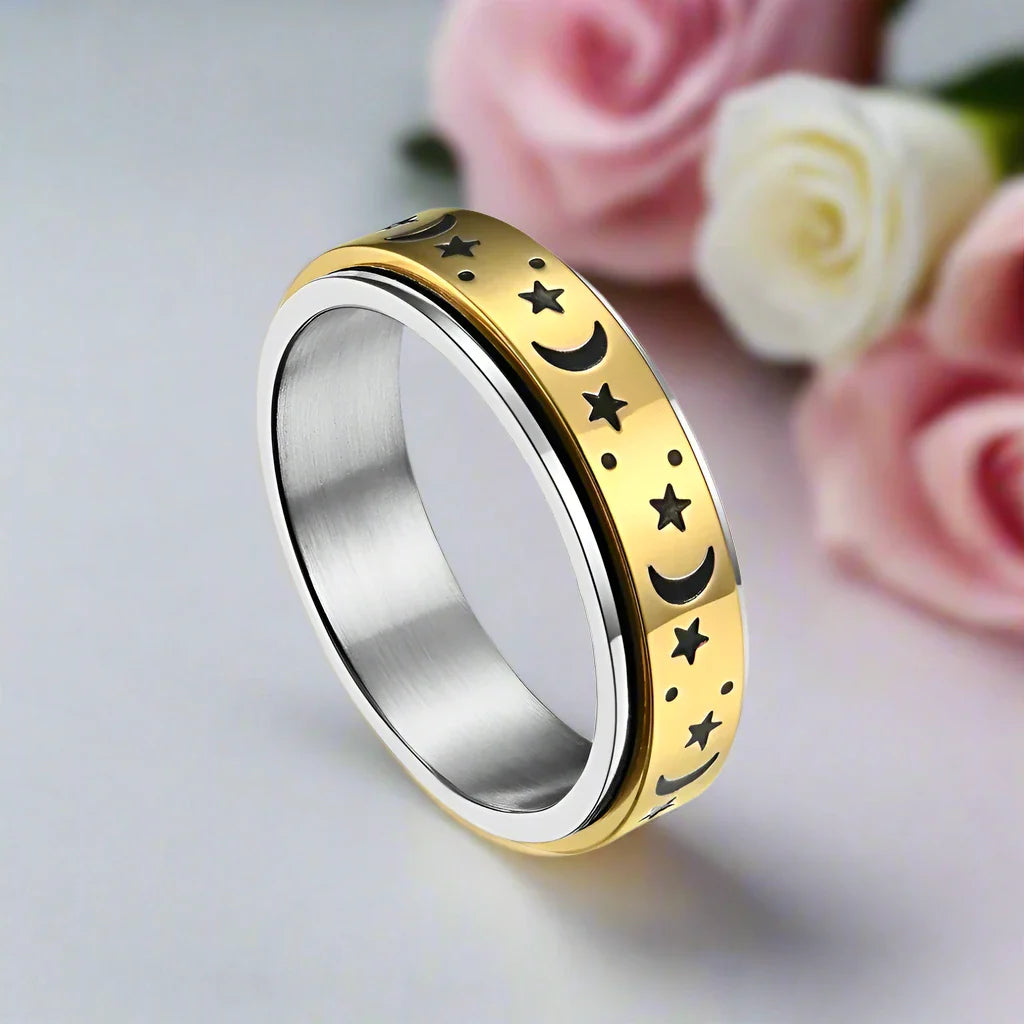 Star and Moon Titanium Steel Rotatable Luminous Ring