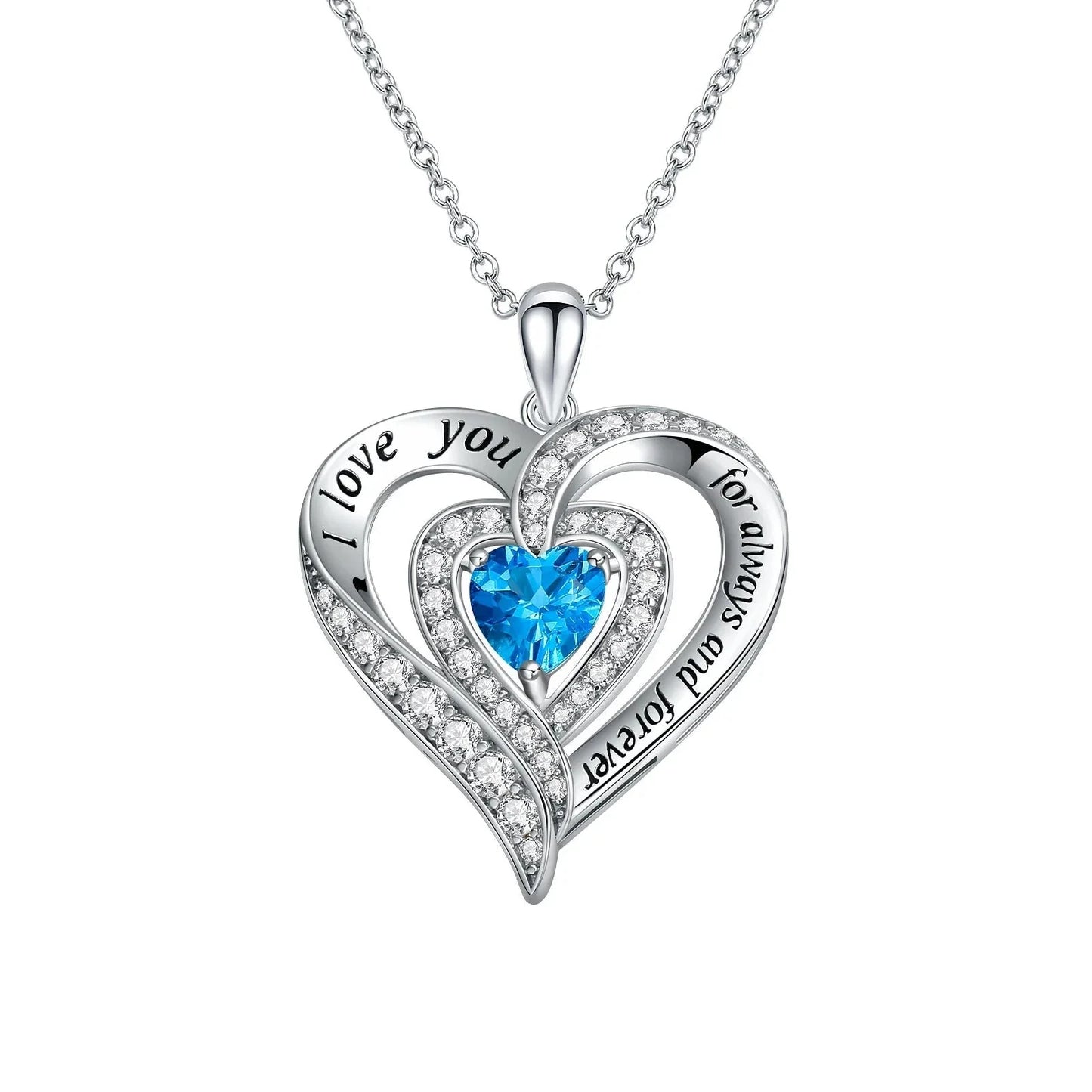 Heart-cut Gemstone I Love You Engraved Heart-shaped Necklace