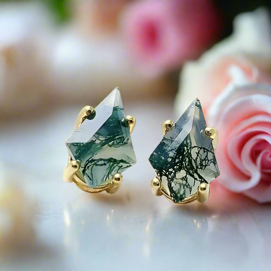 Kite Shaped Green Moss Agate Earrings