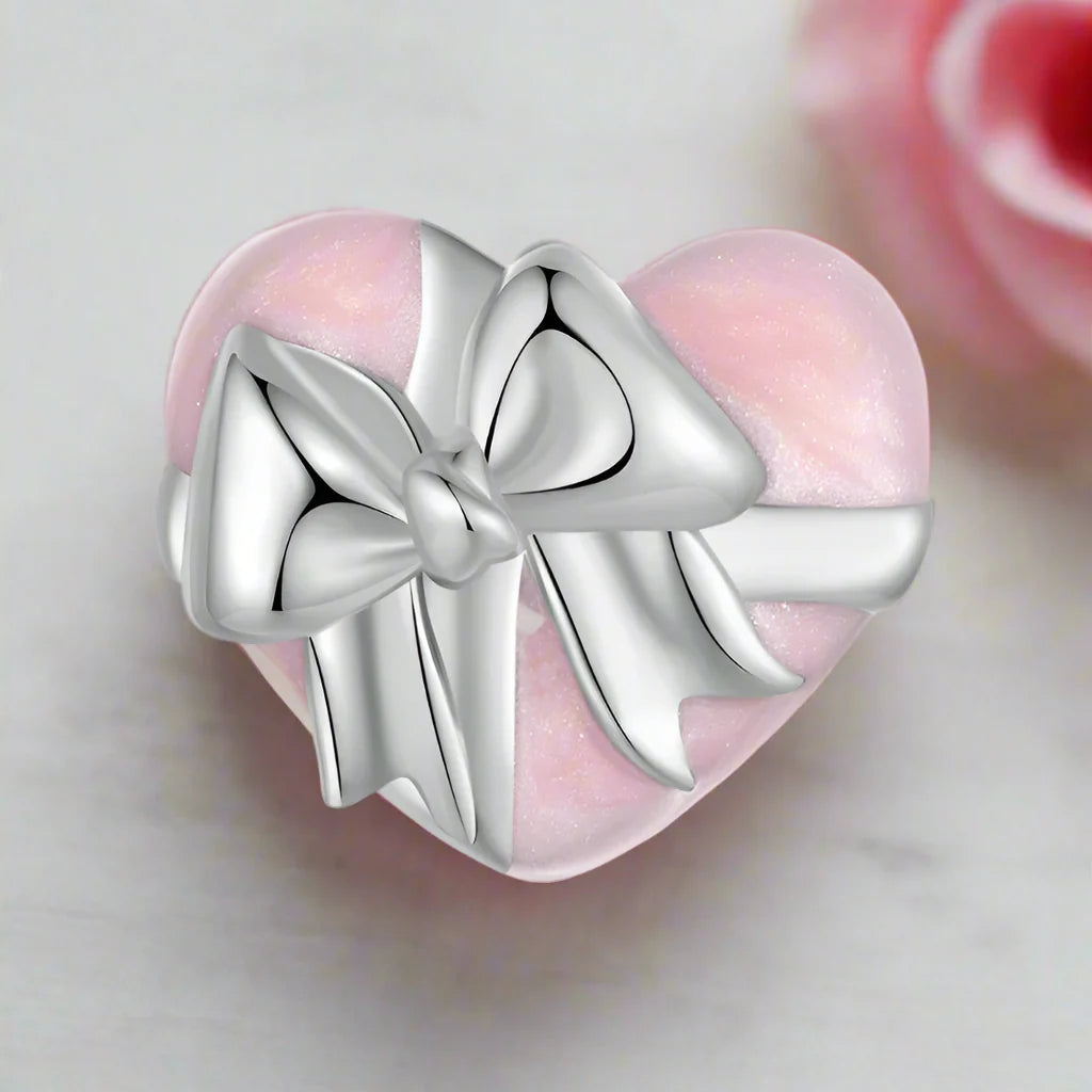Pink Heart Love with Bow-knot Charm
