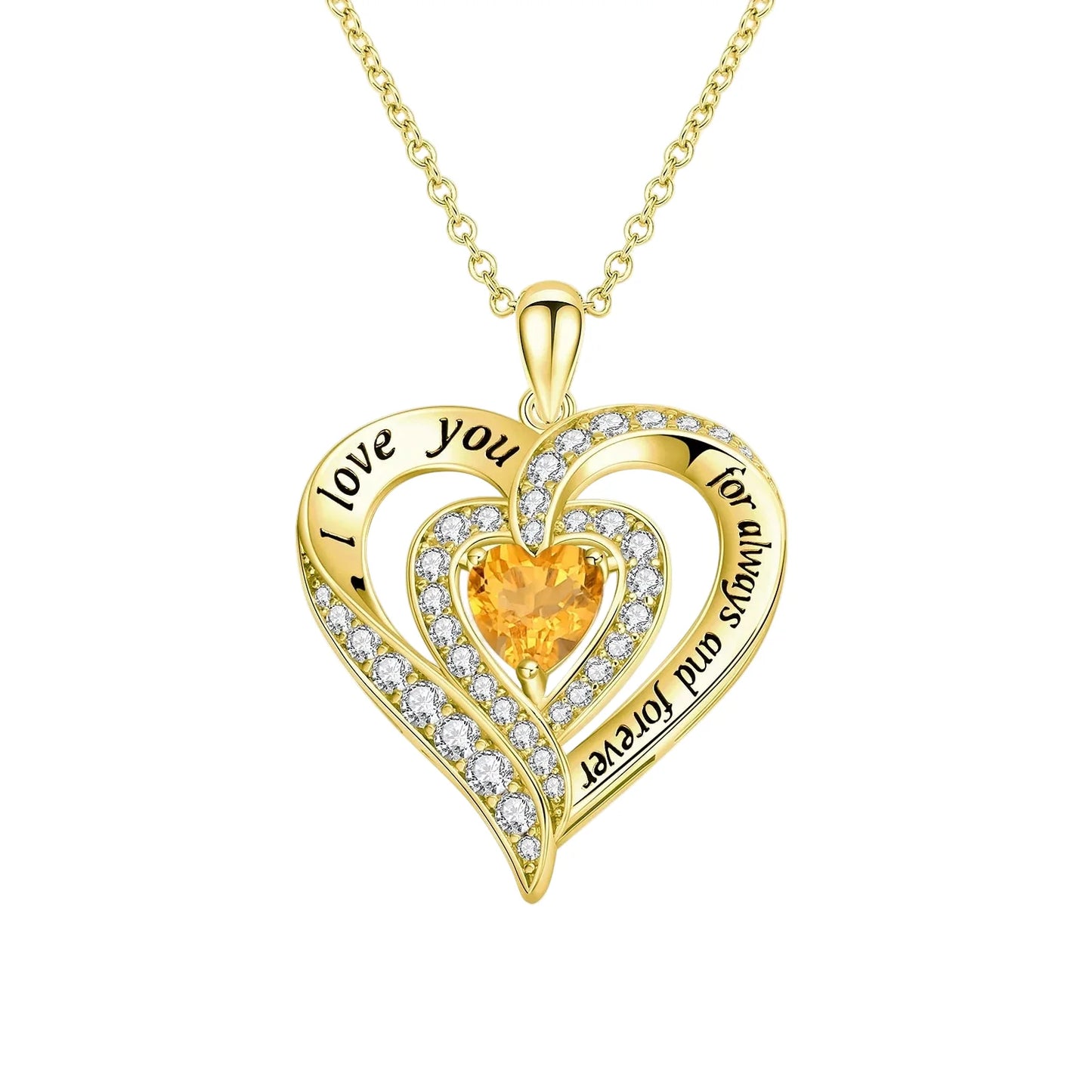 Heart-cut Gemstone I Love You Engraved Heart-shaped Necklace