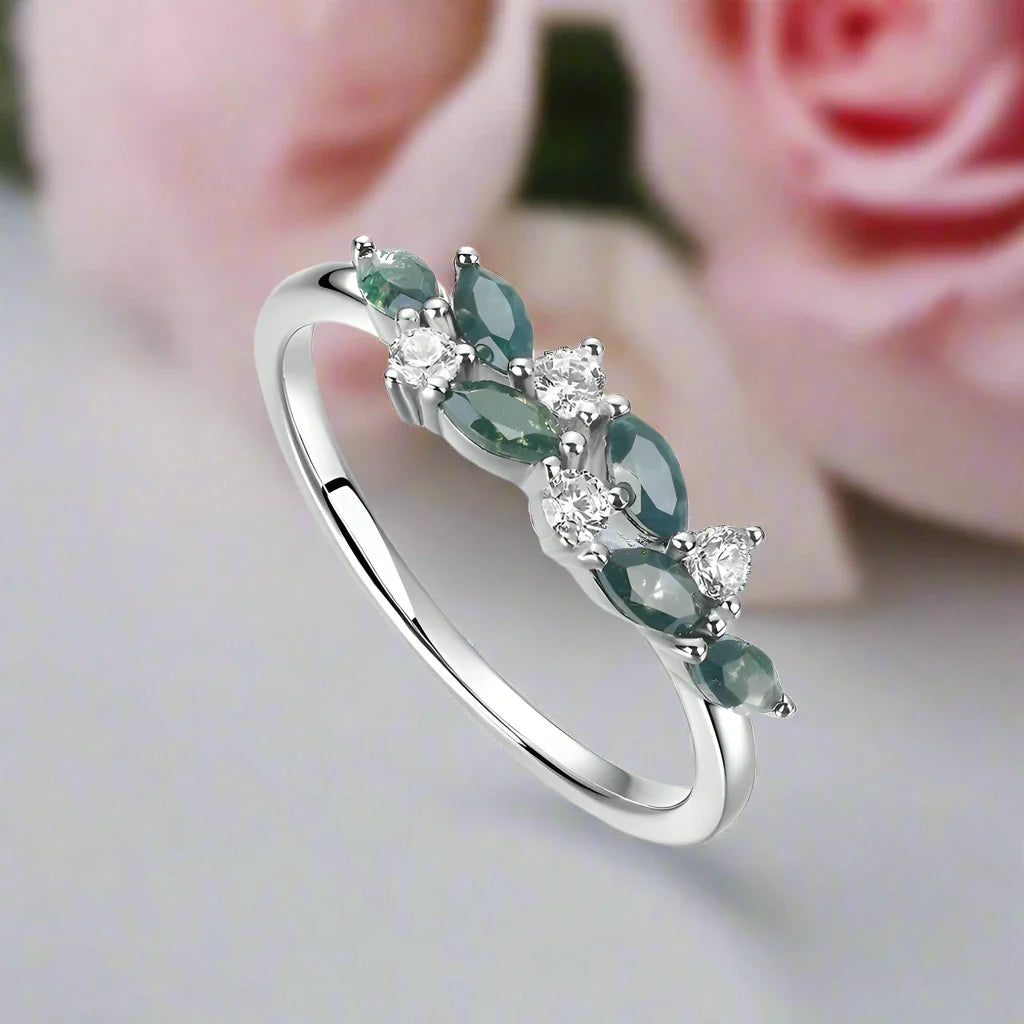 Moss Agate Engagement Ring