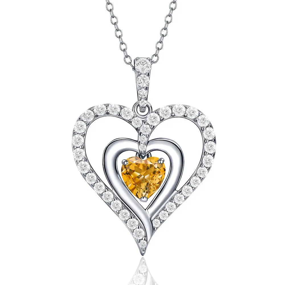 12 Birthstone Gemstone Heart-shaped Necklace
