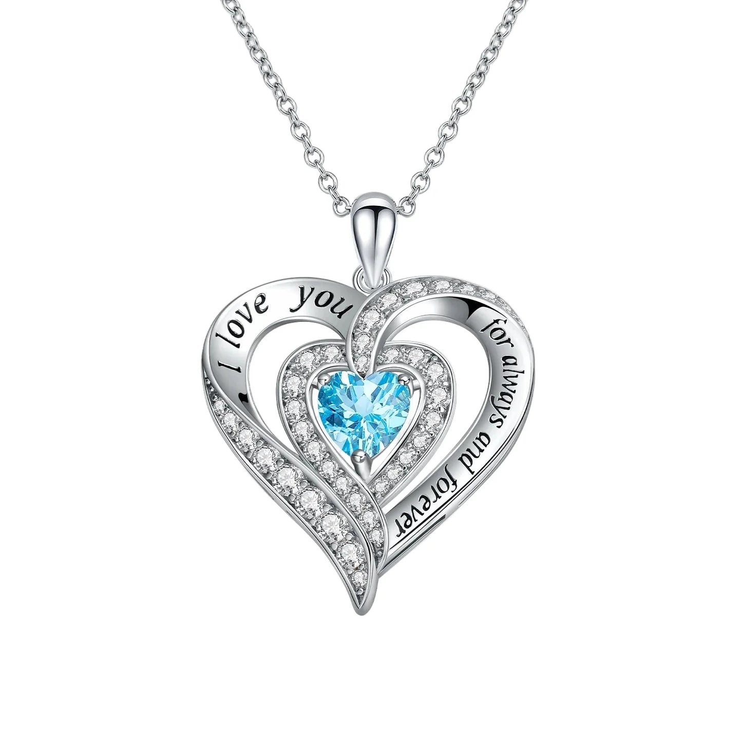 Heart-cut Gemstone I Love You Engraved Heart-shaped Necklace