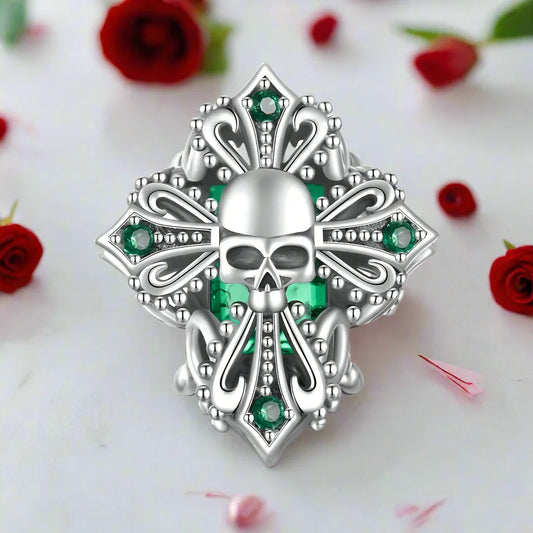 Skull Cross with Green Stones Charm
