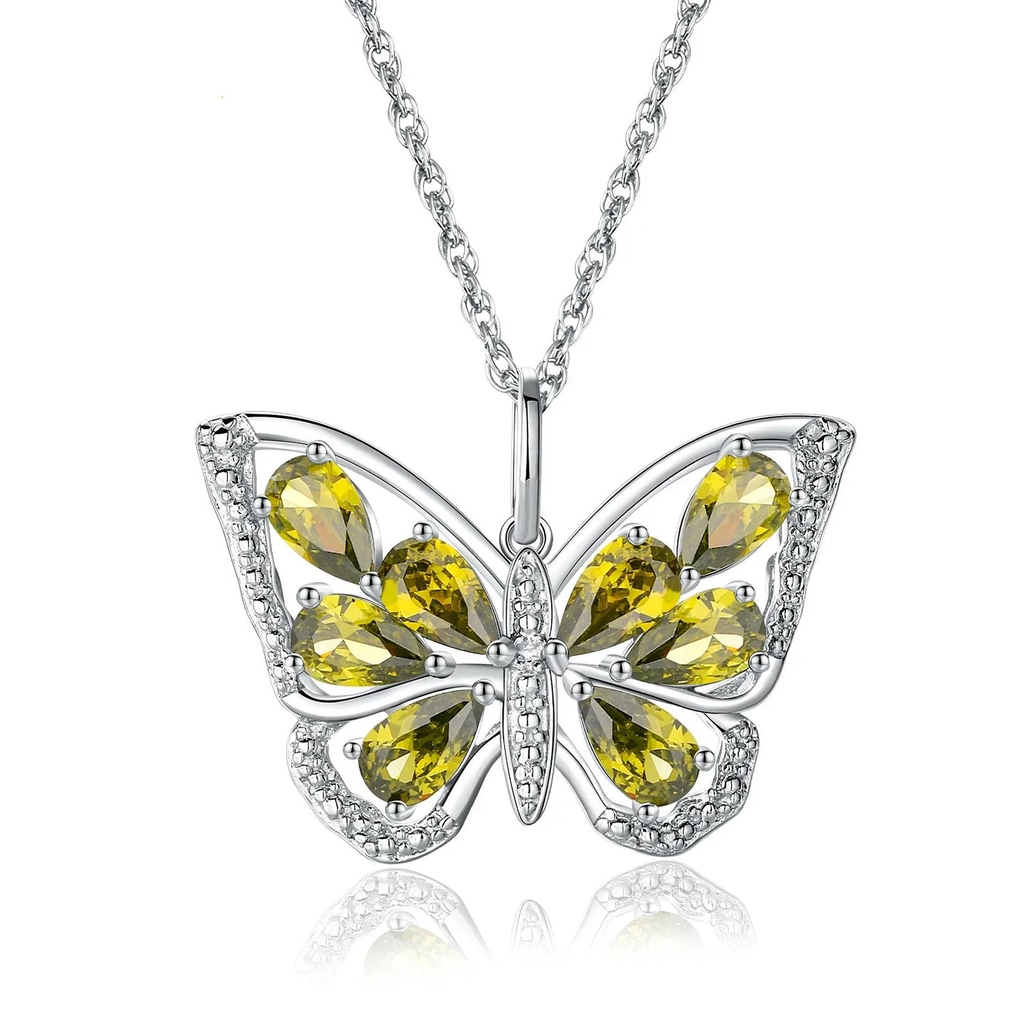 1.9 Ct Pear-cut Blue Topaz Gemstone Butterfly Pendant Necklace