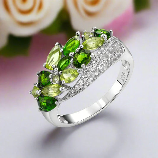 Elegant Natural Peridot Diopside Gemstone Ring