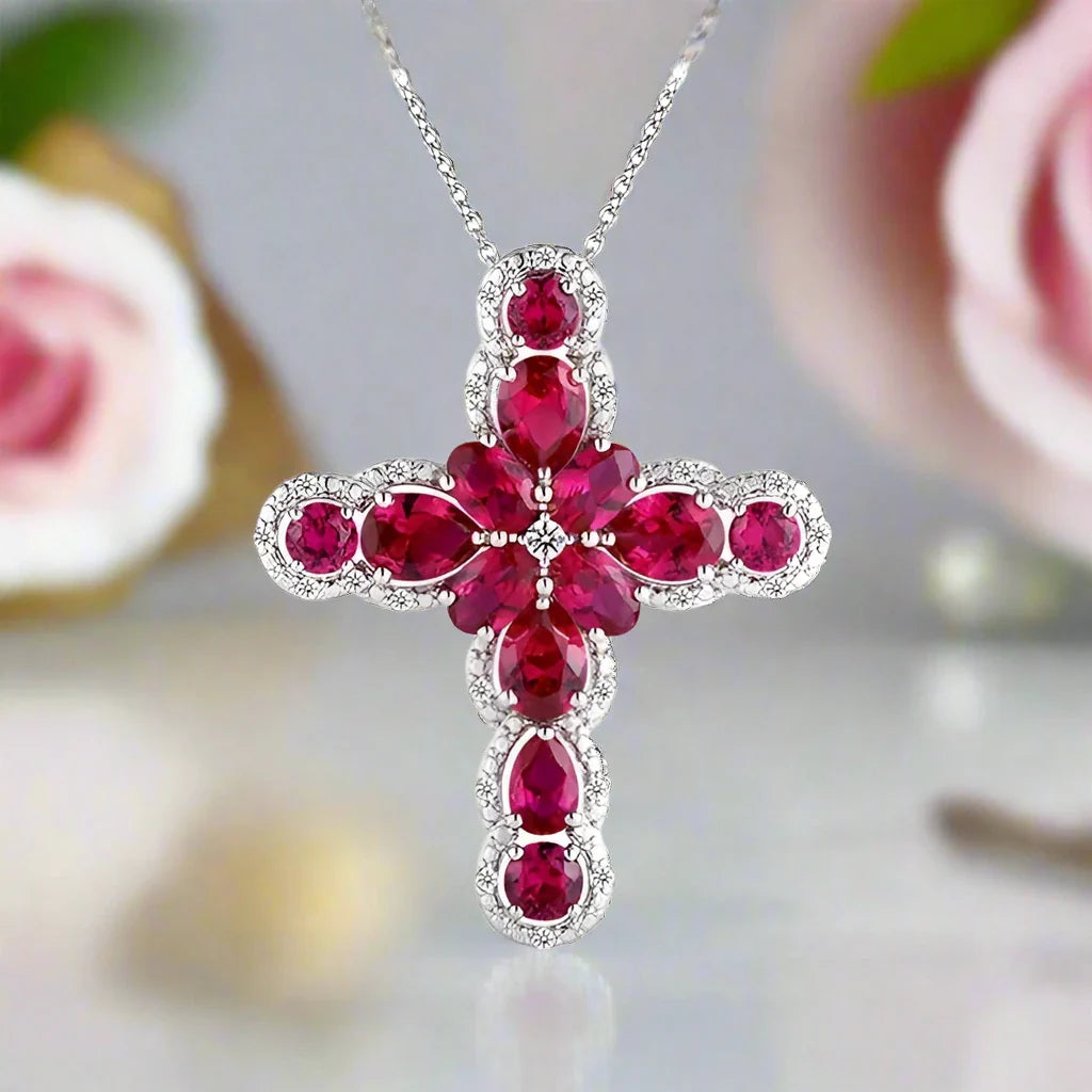 Pear-cut Peridot with Black Spinel Cross Pendant Necklace