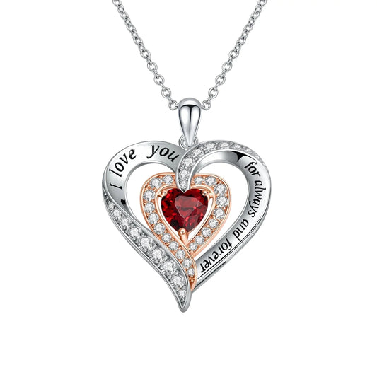 Heart-cut Gemstone I Love You Engraved Heart-shaped Necklace
