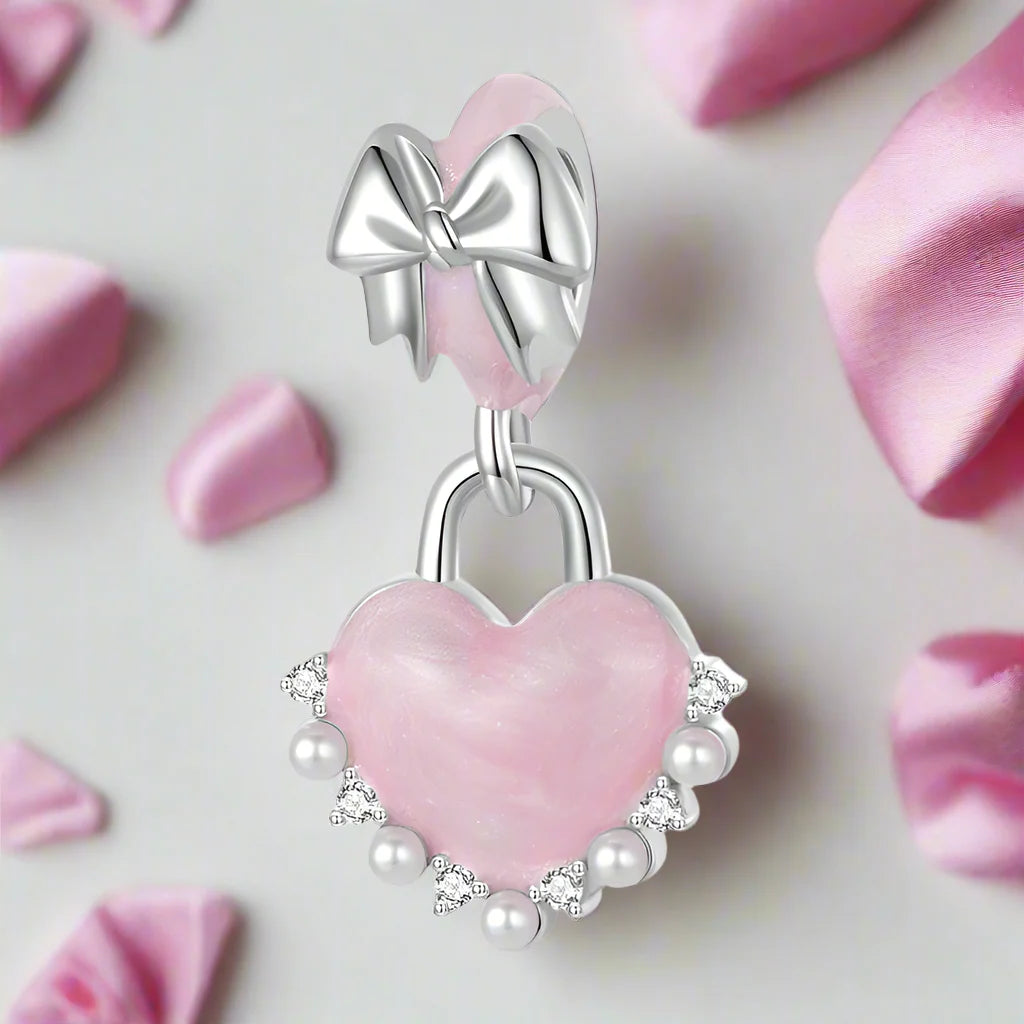 Pink Heart Love with Bow-knot Charm