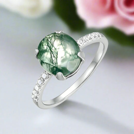 Moss Agate Engagement Ring