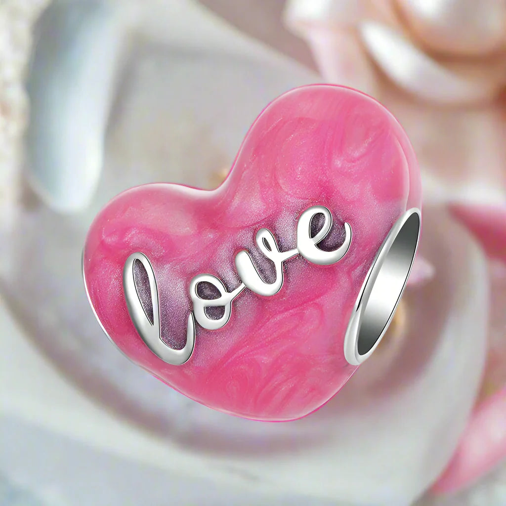 Pink Heart Love with Bow-knot Charm