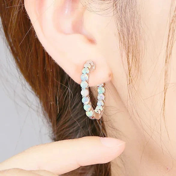 Round-cut Opal Gemstone Huggie Earrings