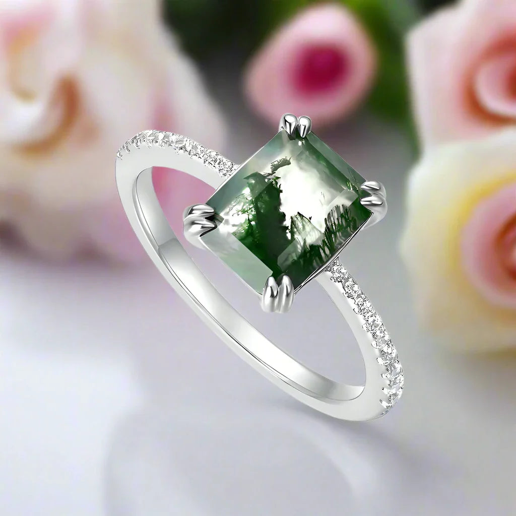 Moss Agate Engagement Ring