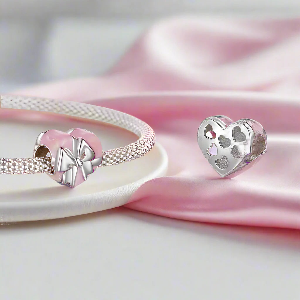 Pink Heart Love with Bow-knot Charm