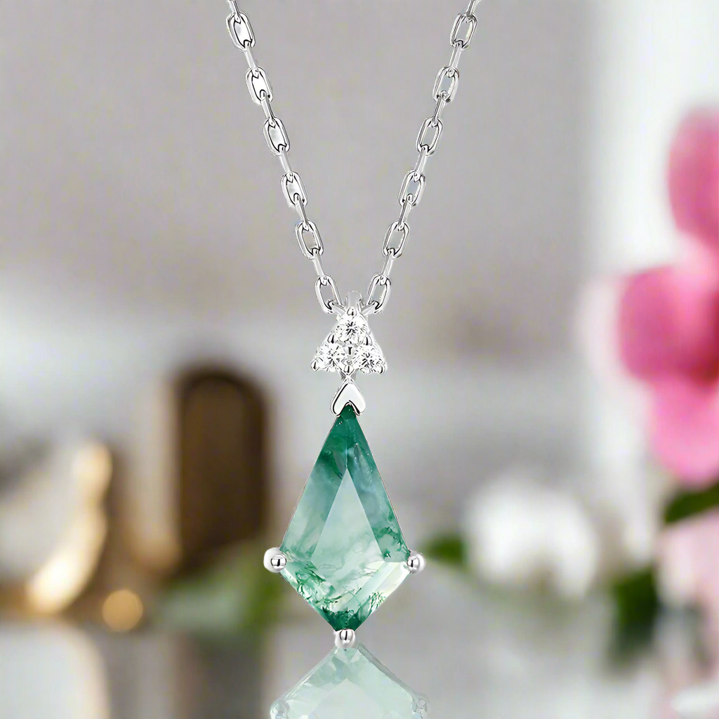 Kite Shape Moss Agate Pendant Necklace