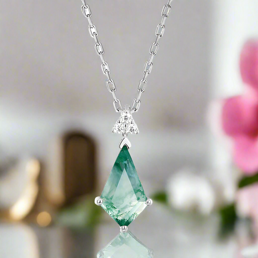Kite Shape Moss Agate Pendant Necklace