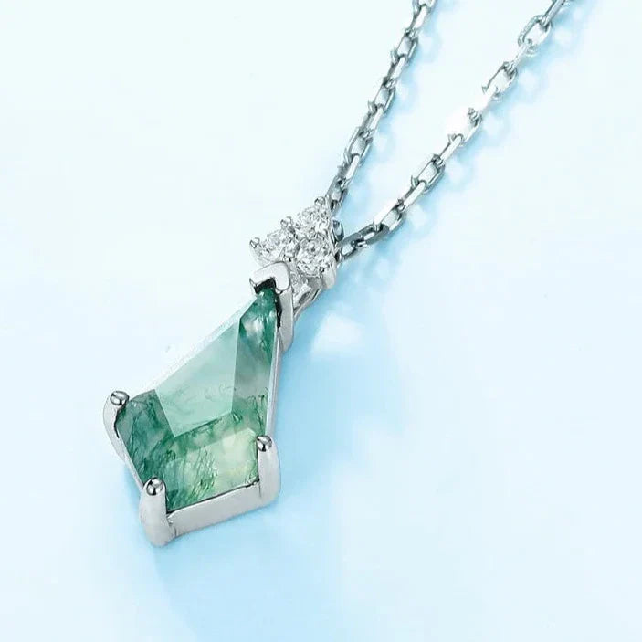 Kite Shape Moss Agate Pendant Necklace