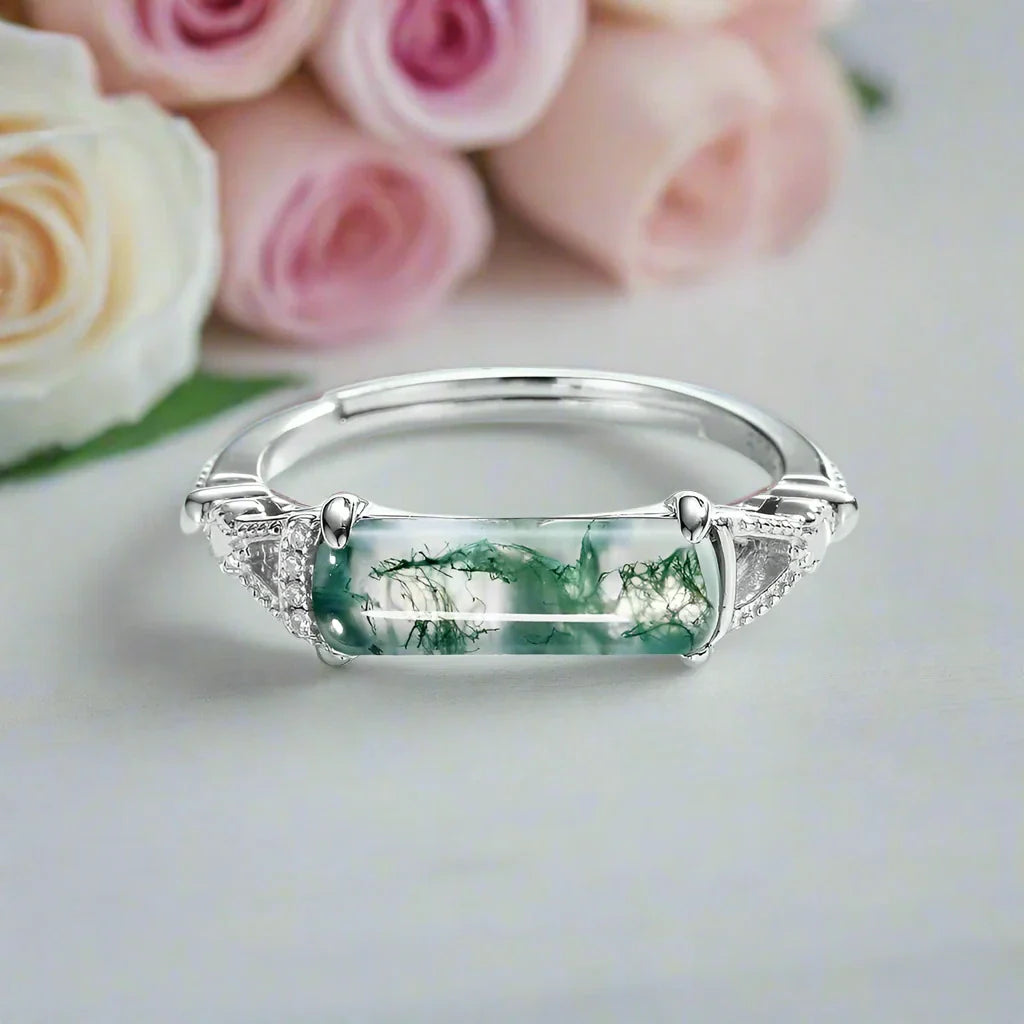 Natural Moss Agate Split Shank Ring