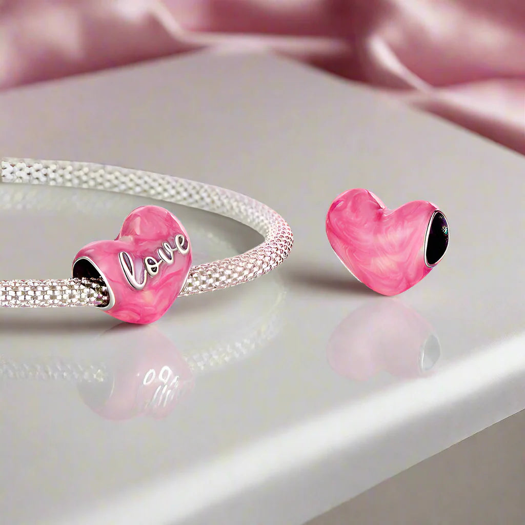 Pink Heart Love with Bow-knot Charm