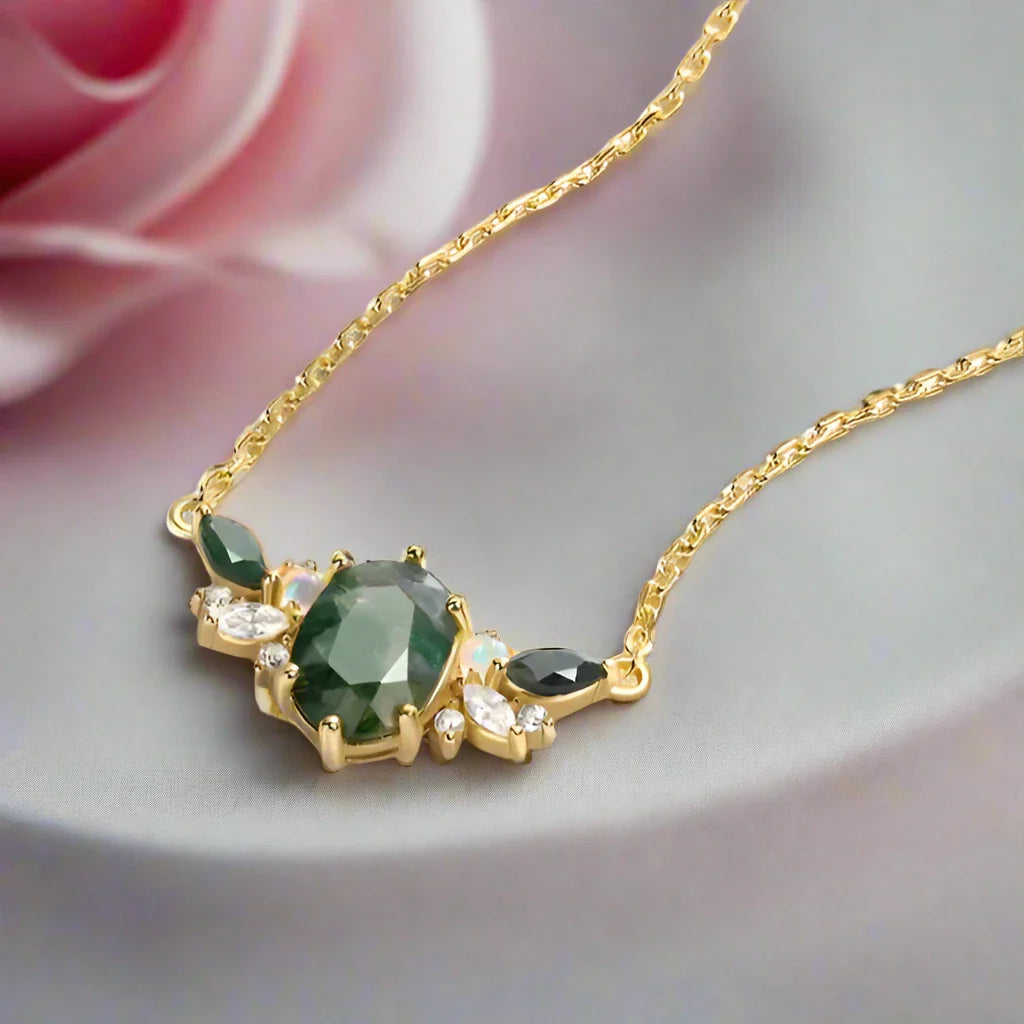 Aquatic Green Moss Agate Clavicle Necklace