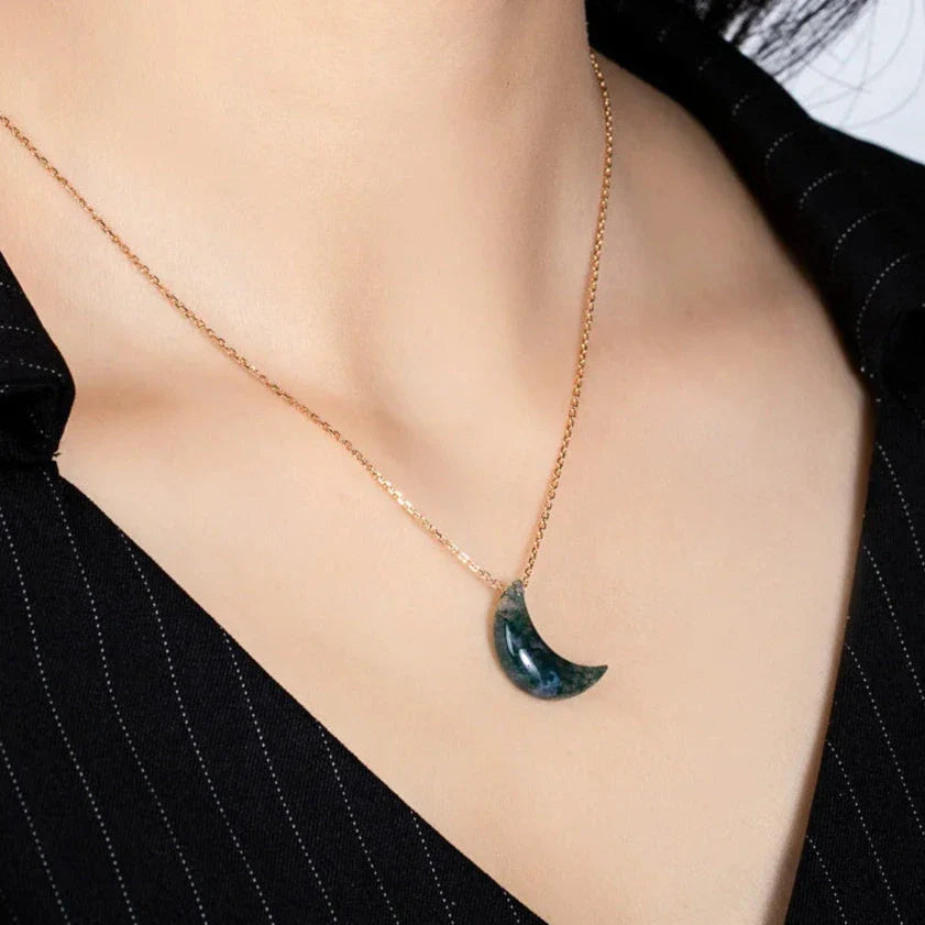 Moon Shaped Moss Agate Necklace