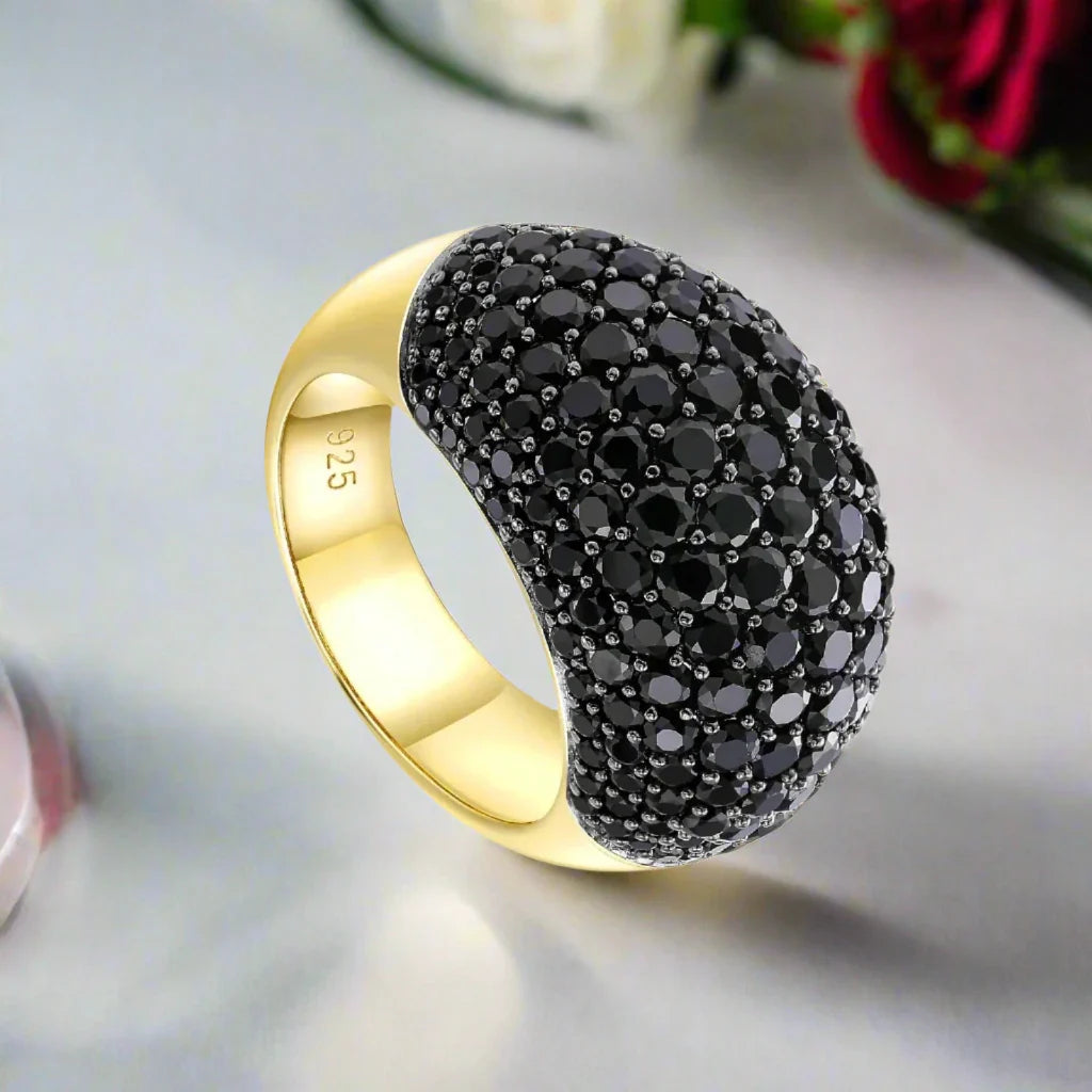 Unique 5.20 Ct Round-cut Black Spinel Ring