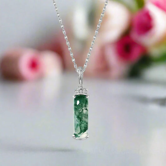 Natural Moss Agate Pendant Necklace