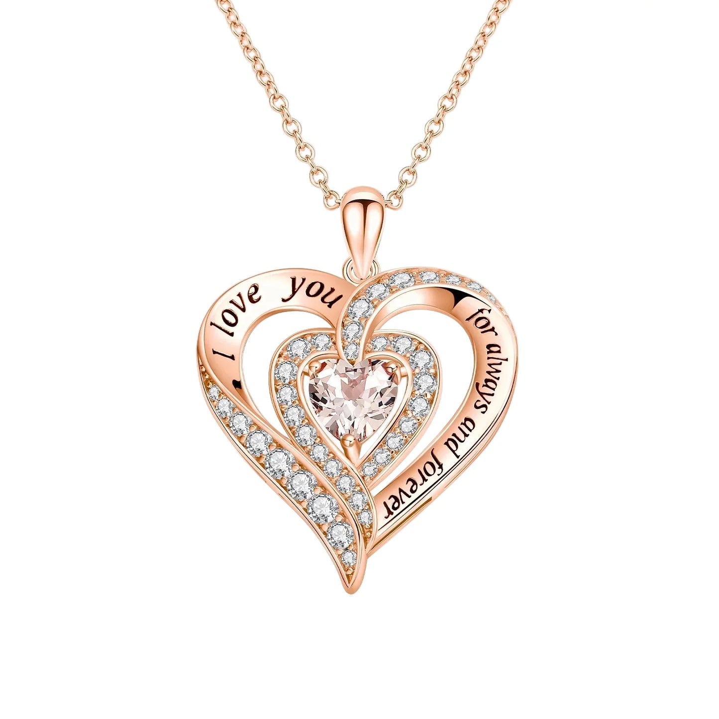 Heart-cut Gemstone I Love You Engraved Heart-shaped Necklace