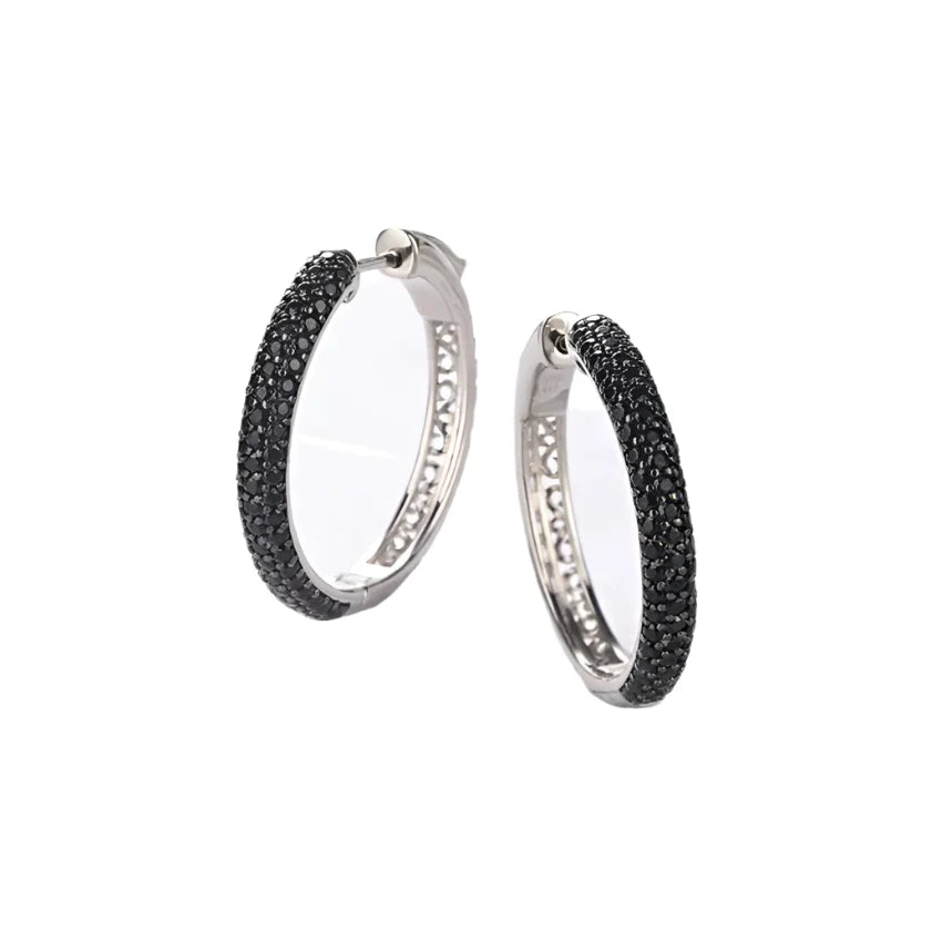 Delicate Natural Black Spinel Hoop Earrings