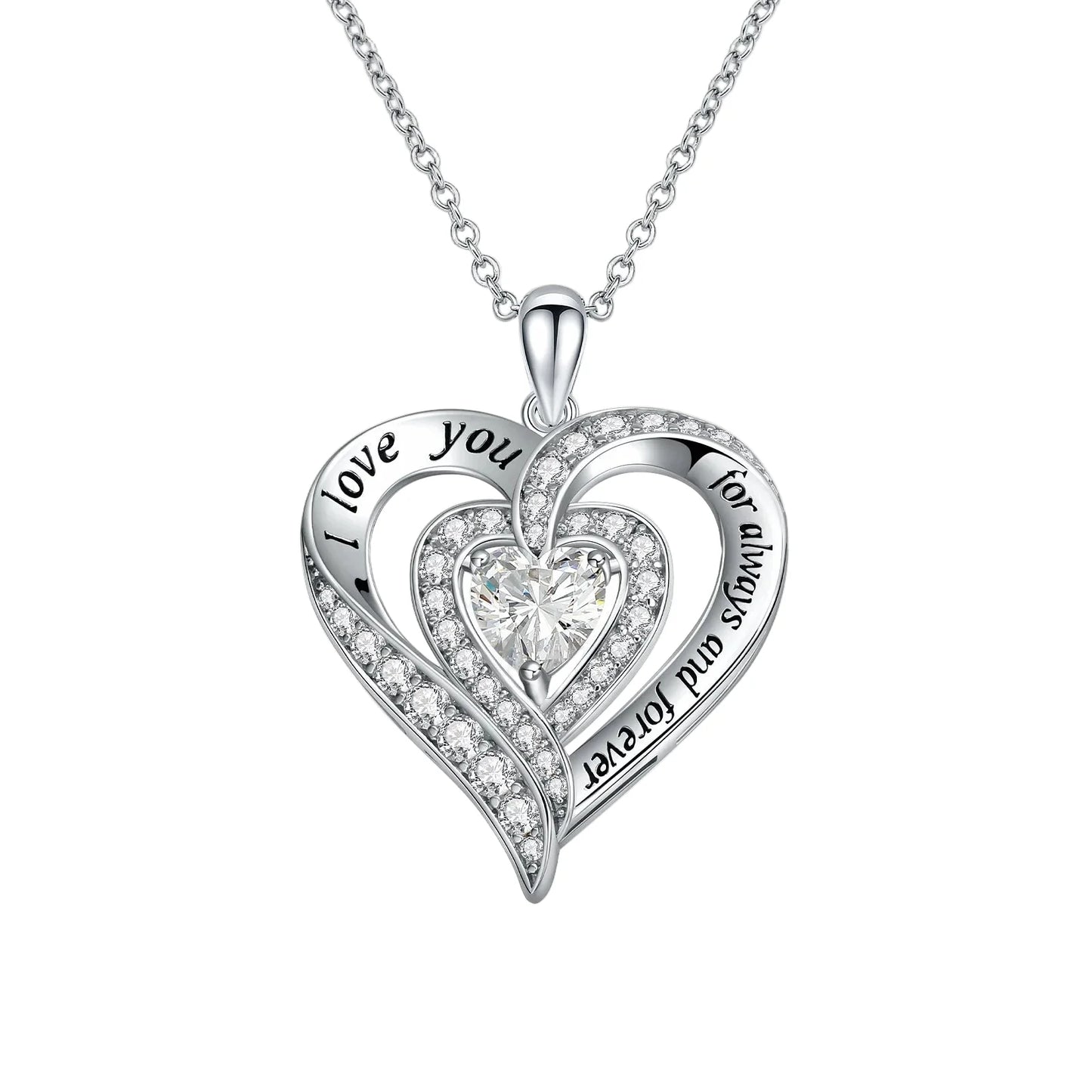 Heart-cut Gemstone I Love You Engraved Heart-shaped Necklace