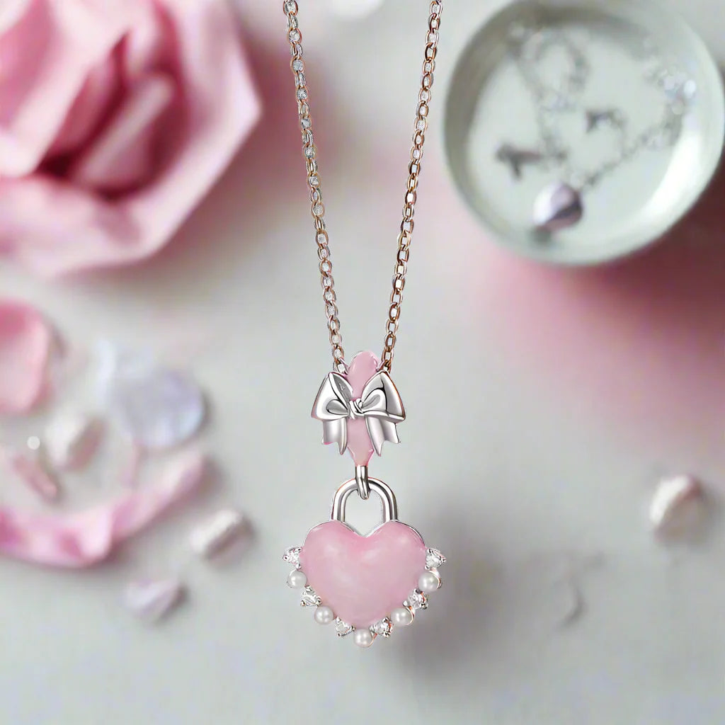 Pink Heart Love with Bow-knot Charm