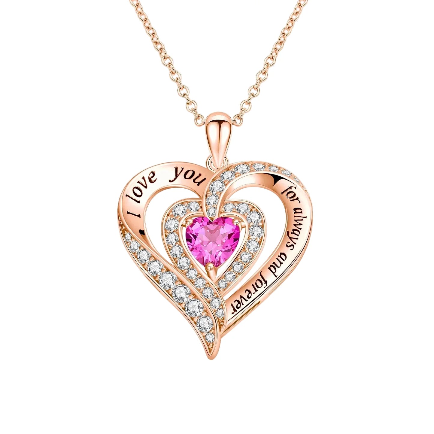 Heart-cut Gemstone I Love You Engraved Heart-shaped Necklace