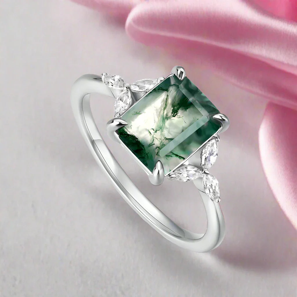 Moss Agate Engagement Ring