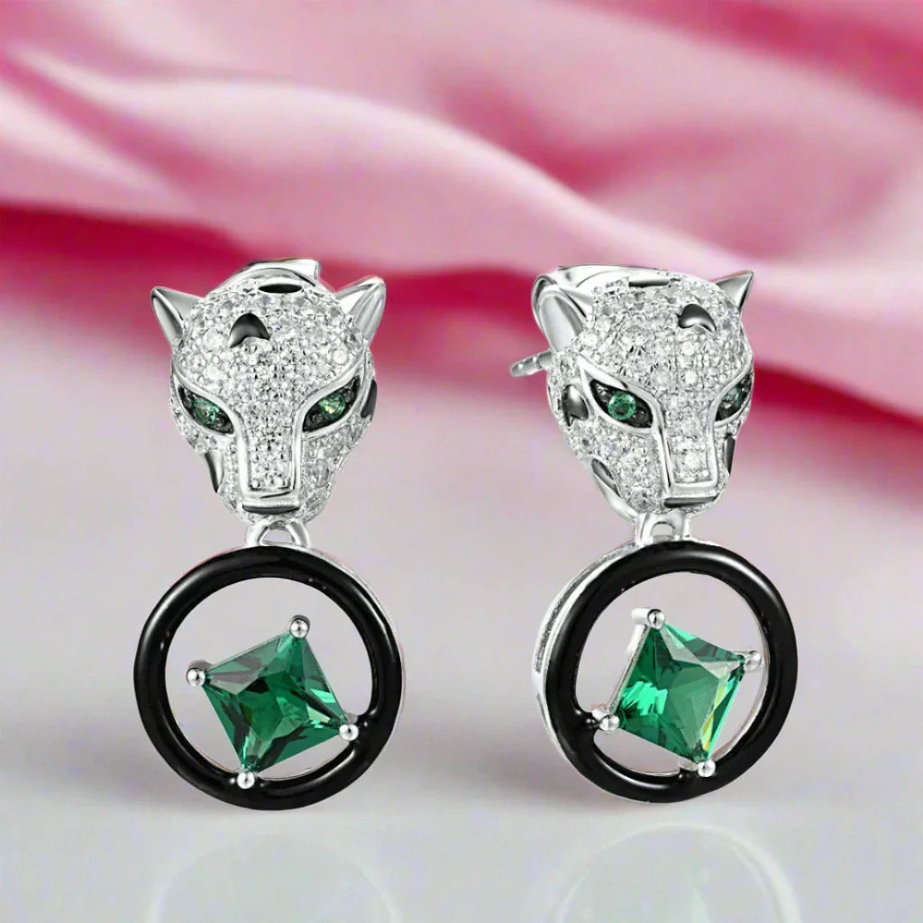 Leopard Head and Green Spinel Earrings