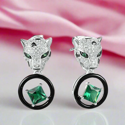 Leopard Head and Green Spinel Earrings