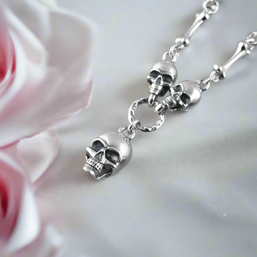 Retro Punk Skull Stick Bone Necklace