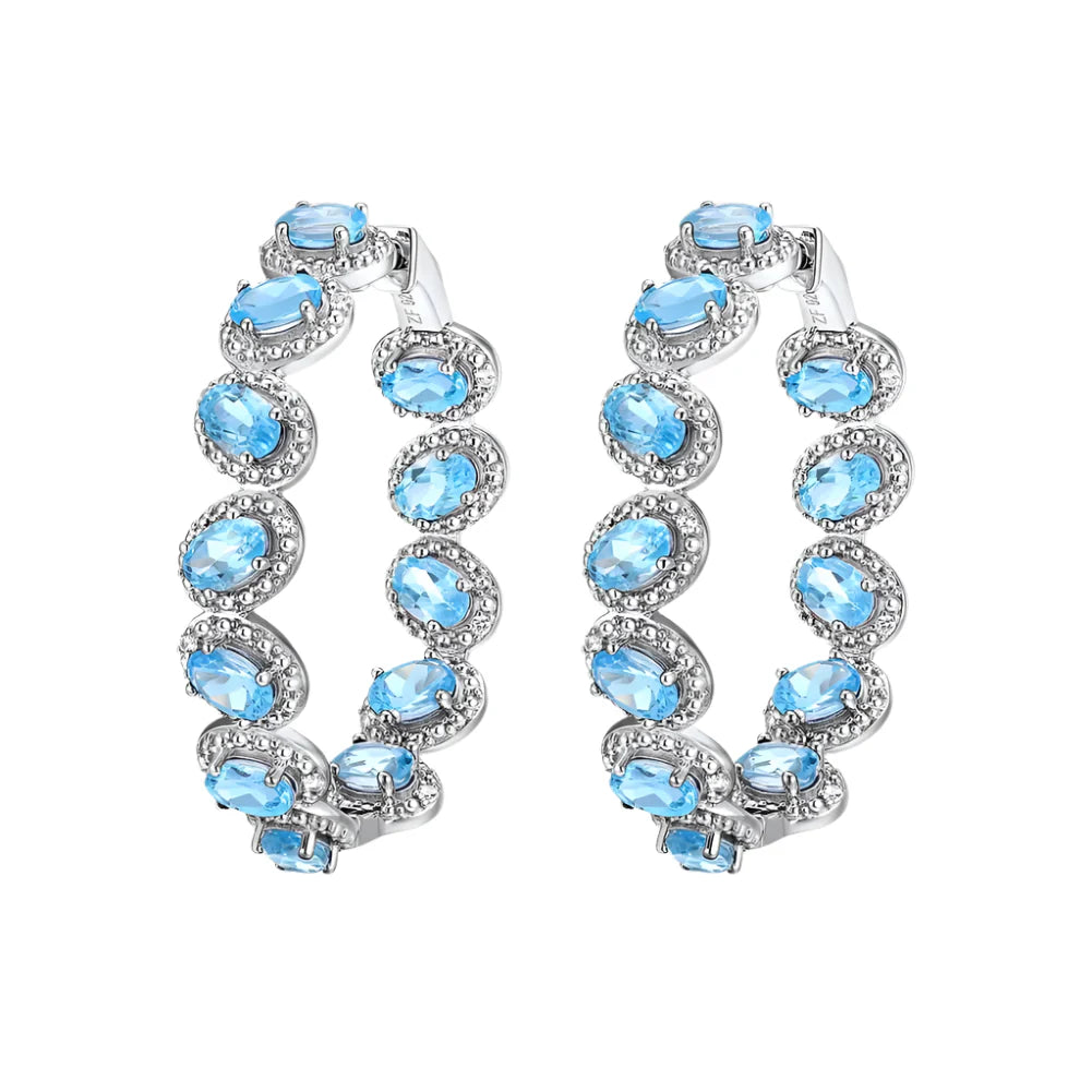 Oval-cut Natural Citrine Gemstone Vintage Hoop Earrings