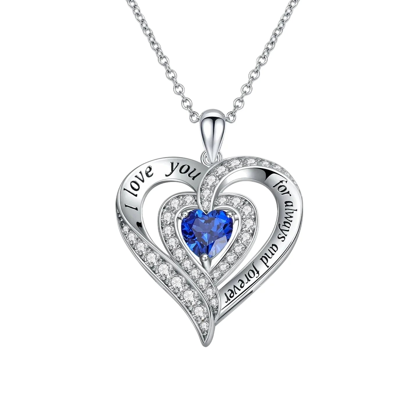 Heart-cut Gemstone I Love You Engraved Heart-shaped Necklace