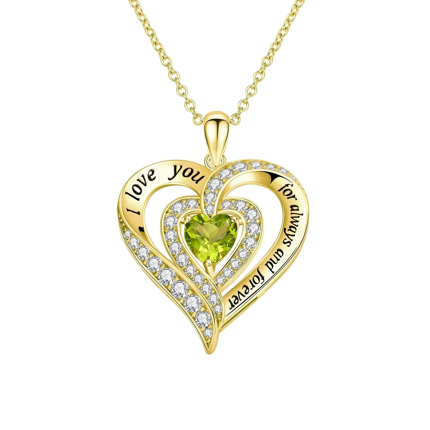 Heart-cut Gemstone I Love You Engraved Heart-shaped Necklace