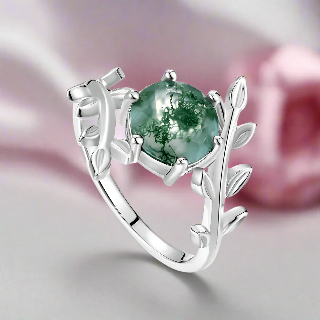 Moss Agate Engagement Ring