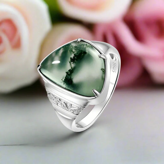 Moss Agate Vintage Style Ring