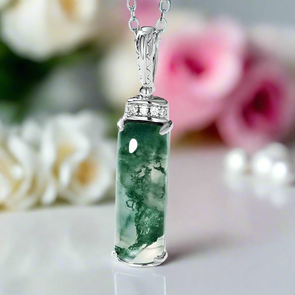 Natural Moss Agate Pendant Necklace