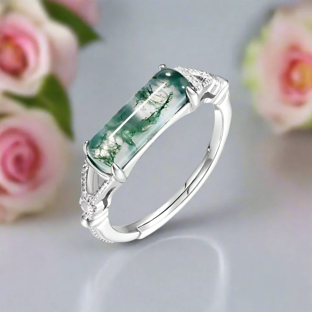 Natural Moss Agate Split Shank Ring