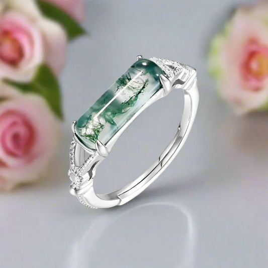 Natural Moss Agate Split Shank Ring