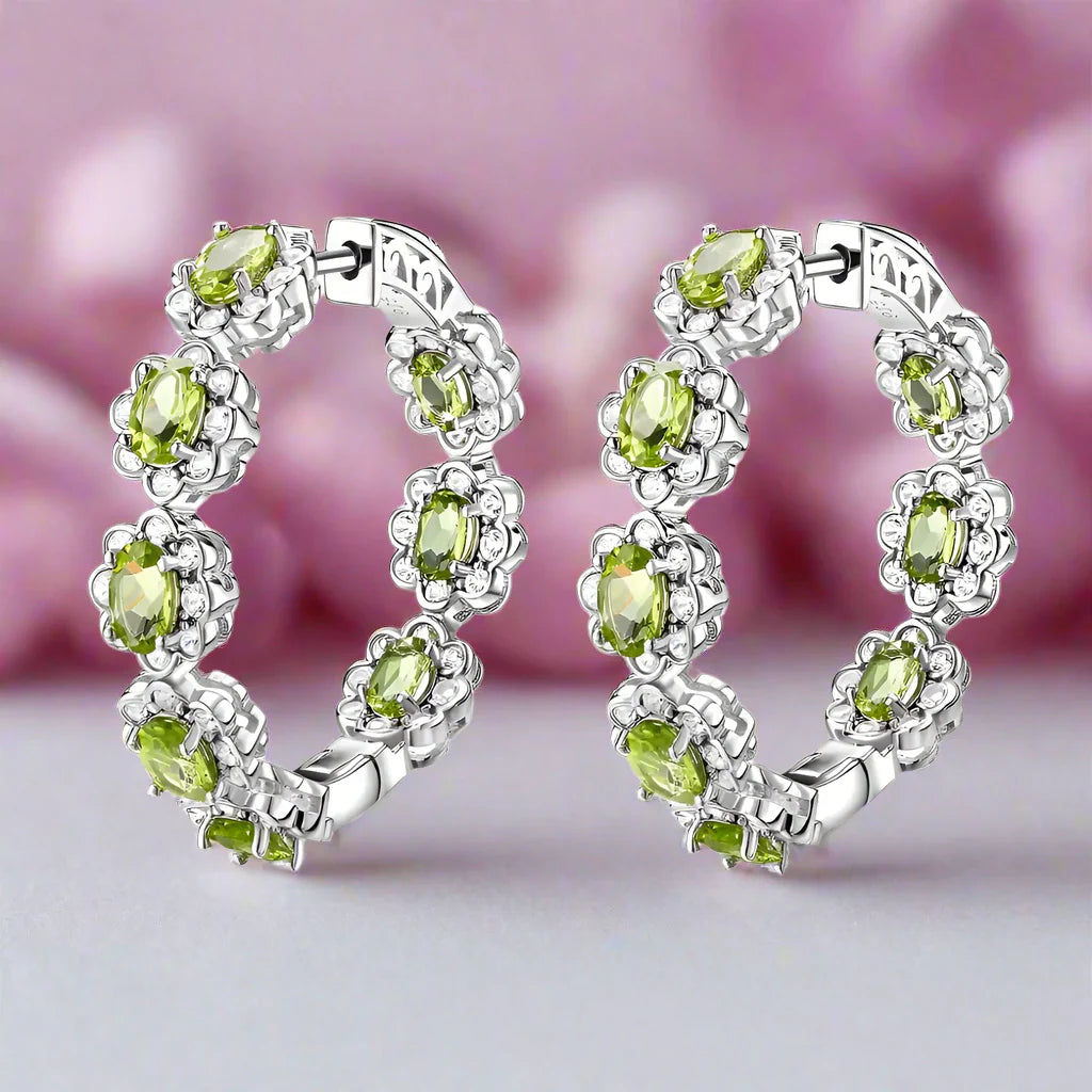 Natural Opal & Black Spinel Gemstone Hoop Earrings