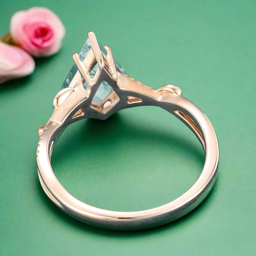 Kite Shaped Moss Green Agate Twisted Engagement Ring